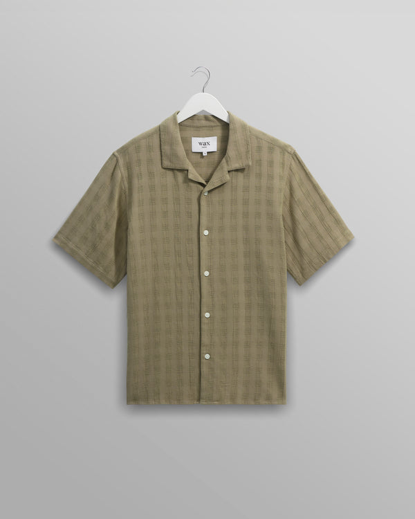 wax london men's Didcot - Khaki Open Weave Cotton Short-Sleeve Shirt