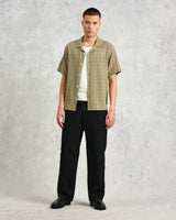 wax london Didcot - Khaki Open Weave Short-Sleeve Cotton Shirt