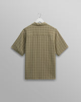 wax london Didcot - Khaki Open Weave Short-Sleeve Cotton Shirt