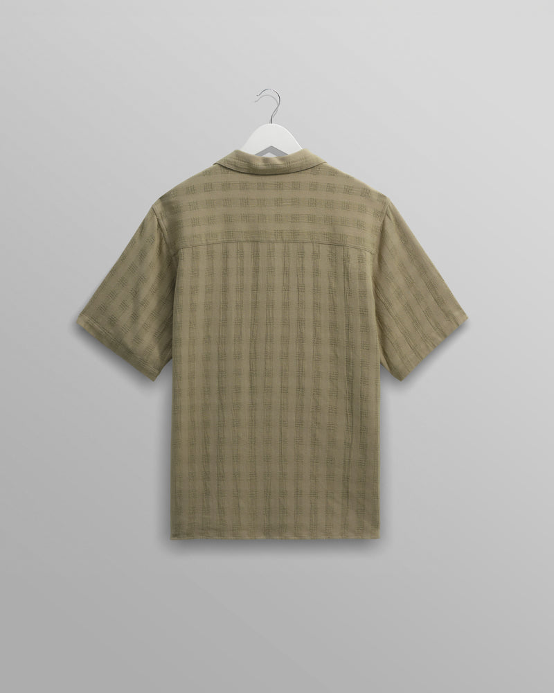 wax london Didcot - Khaki Open Weave Short-Sleeve Cotton Shirt