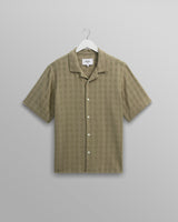 wax london Didcot - Khaki Open Weave Short-Sleeve Cotton Shirt