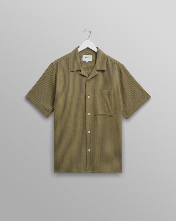 wax london men's Didcot - Khaki Slub Stripe Short-Sleeve Shirt