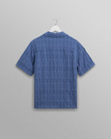wax london men's Didcot - Mid-Blue Seersucker Cotton Short-Sleeve Shirt
