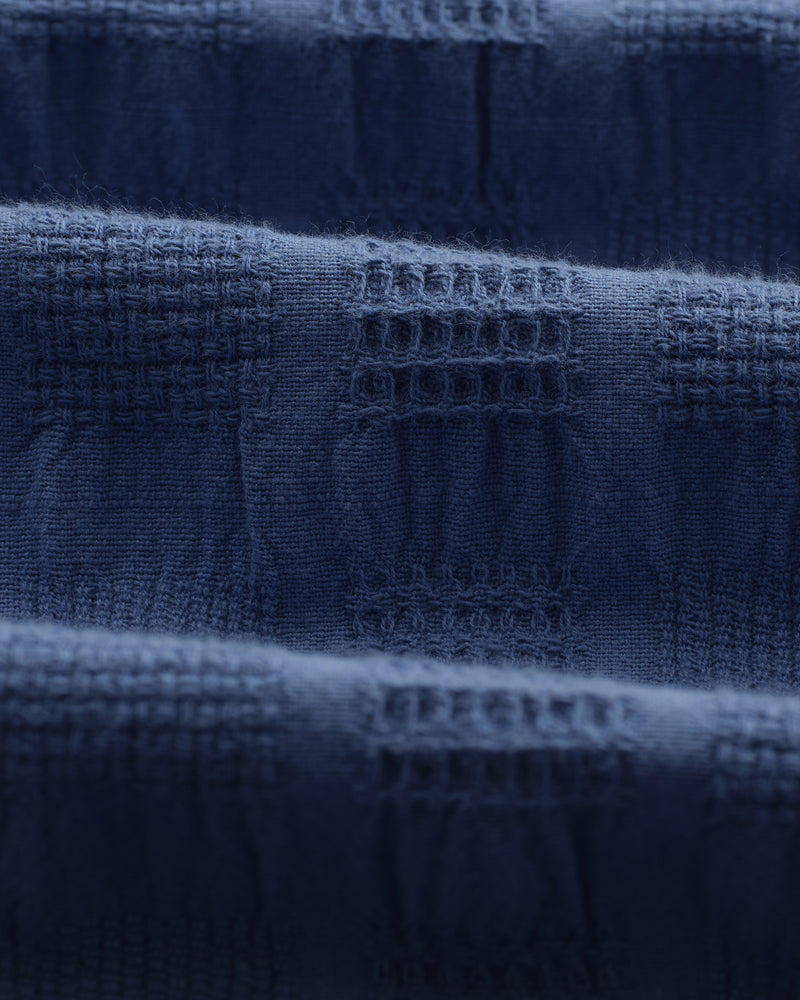 wax london men's Didcot - Mid-Blue Seersucker Cotton Short-Sleeve Shirt