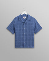 wax london men's Didcot - Mid-Blue Seersucker Cotton Short-Sleeve Shirt