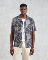 wax london Didcot - Navy And Ecru Abstract Print Short-Sleeve Shirt