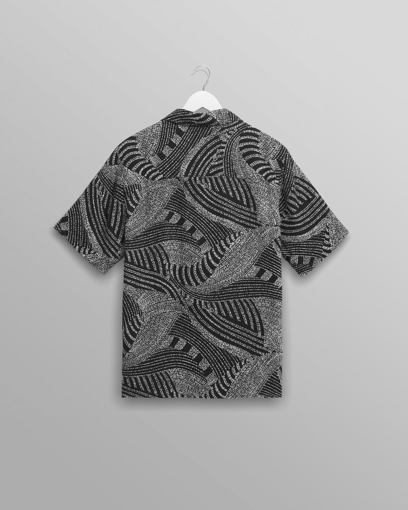 wax london Didcot - Navy And Ecru Abstract Print Short-Sleeve Shirt