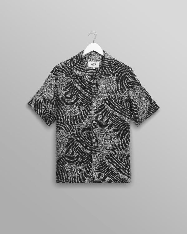 wax london Didcot - Navy And Ecru Abstract Print Short-Sleeve Shirt