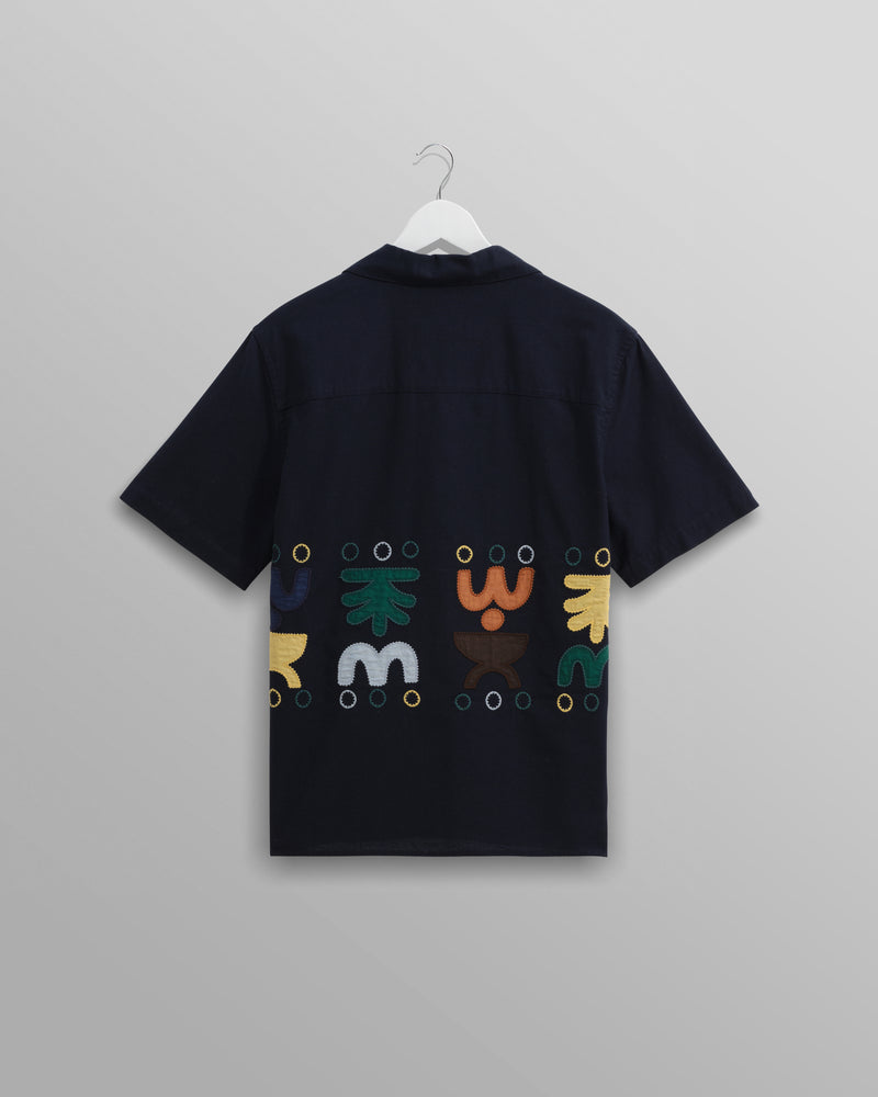 wax london Didcot - Navy And Multicolour Bold Doodle Appiqué Short-Sleeve Shirt