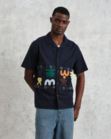 wax london Didcot - Navy And Multicolour Bold Doodle Appiqué Short-Sleeve Shirt
