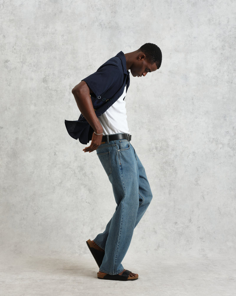 wax london Didcot - Navy And Multicolour Bold Doodle Appiqué Short-Sleeve Shirt