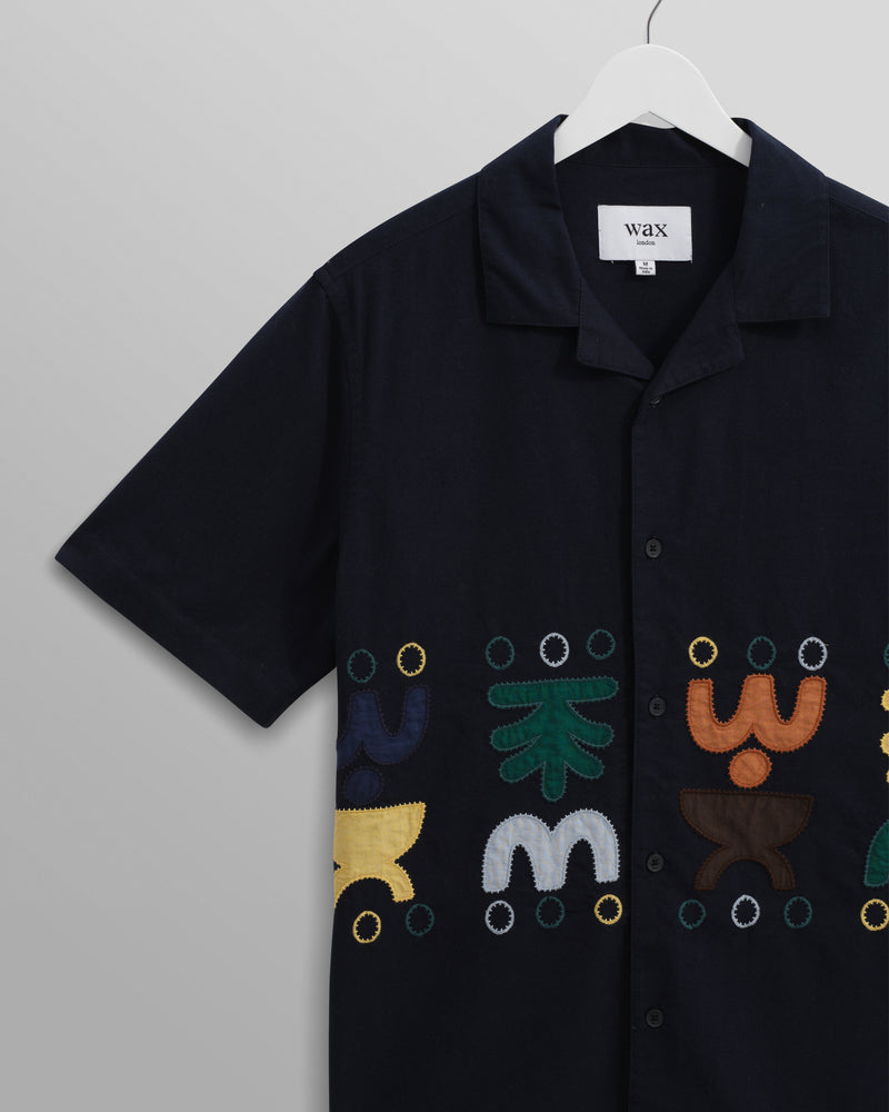 wax london Didcot - Navy And Multicolour Bold Doodle Appiqué Short-Sleeve Shirt