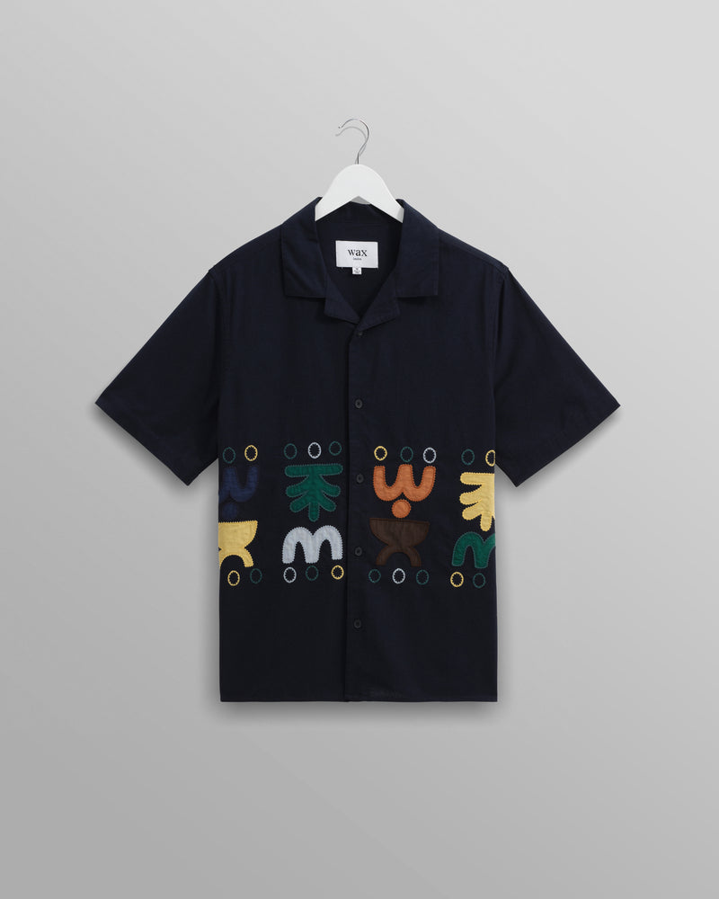 wax london Didcot - Navy And Multicolour Bold Doodle Appiqué Short-Sleeve Shirt