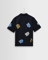 wax london men's Didcot - Navy And Multicolour Floral Applique Short-Sleeve Shirt