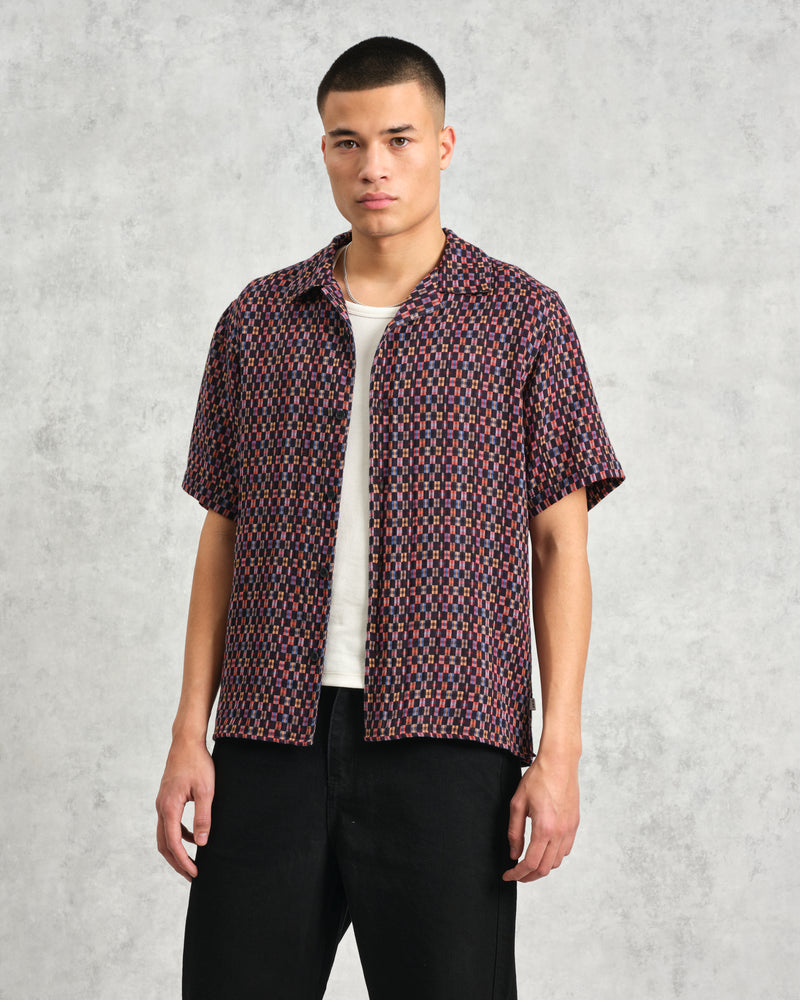 wax london Didcot - Navy And Multicolour Geometric Short-Sleeve Shirt