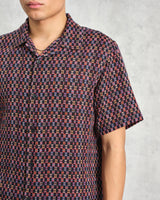 wax london Didcot - Navy And Multicolour Geometric Short-Sleeve Shirt