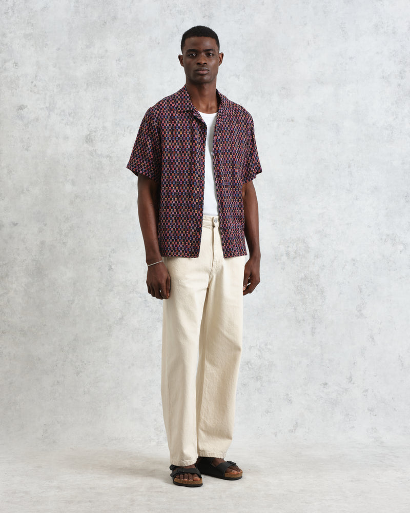 wax london men's Didcot - Navy And Multicolour Geometric Short-Sleeve Shirt