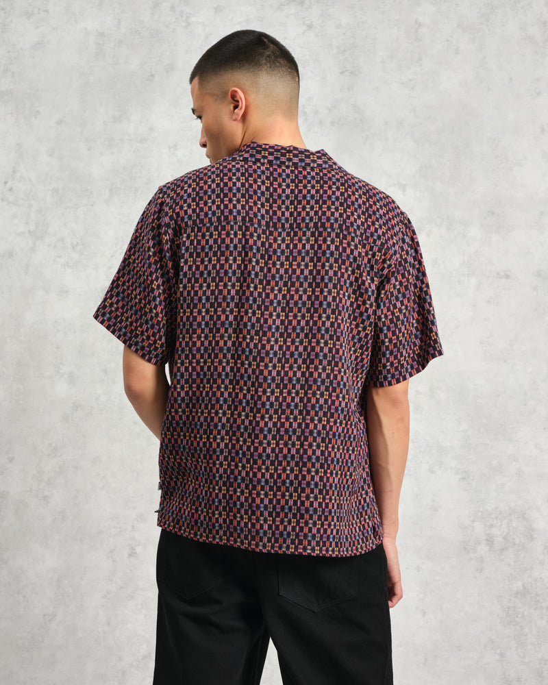 wax london Didcot - Navy And Multicolour Geometric Short-Sleeve Shirt