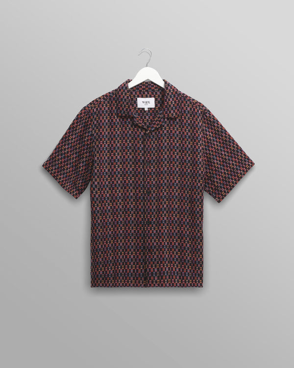 wax london Didcot - Navy And Multicolour Geometric Short-Sleeve Shirt