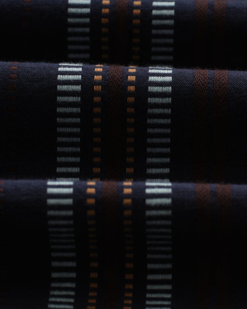 wax london Didcot - Navy And Multicolour Stripe Dobby Cotton Short-Sleeve Shirt