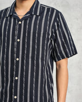 wax london Didcot - Navy Fleck Stripe Short-Sleeve Shirt