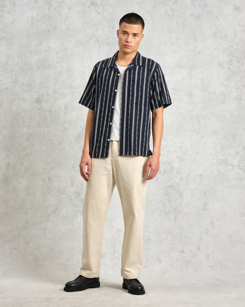 wax london Didcot - Navy Fleck Stripe Short-Sleeve Shirt