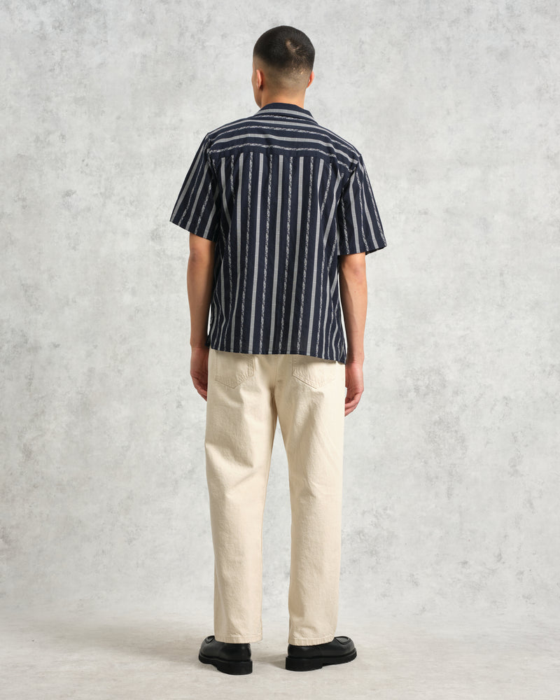 wax london Didcot - Navy Fleck Stripe Short-Sleeve Shirt