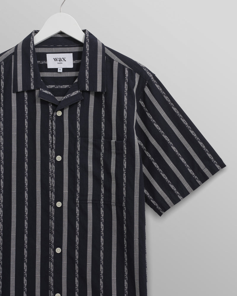 wax london Didcot - Navy Fleck Stripe Short-Sleeve Shirt