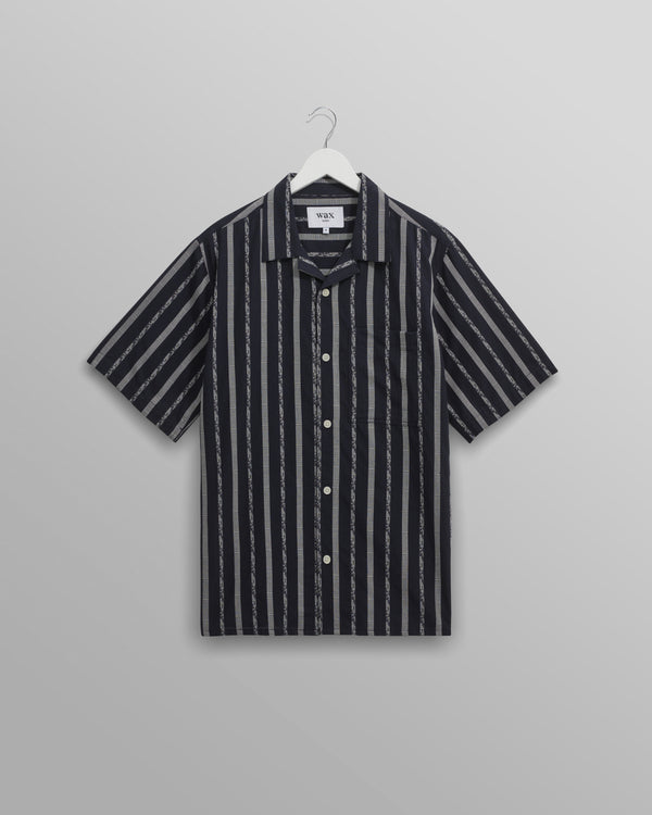 wax london men's Didcot - Navy Fleck Stripe Short-Sleeve Shirt