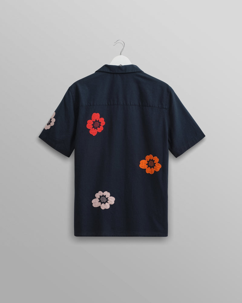 wax london Didcot - Navy Floral Appiqué Short-Sleeve Shirt