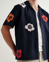wax london men's Didcot - Navy Floral Applique Short-Sleeve Shirt