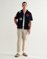 wax london men's Didcot - Navy Floral Applique Short-Sleeve Shirt