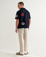 wax london men's Didcot - Navy Floral Applique Short-Sleeve Shirt