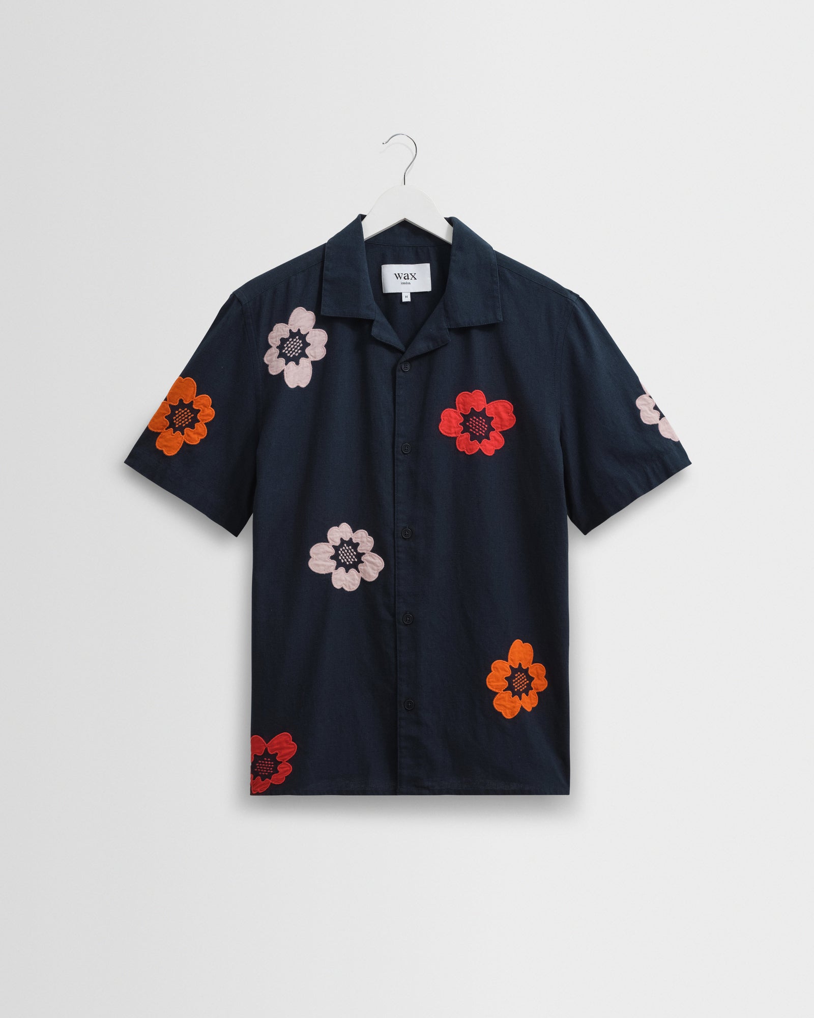 Men's Navy Floral Applique Short-Sleeve Shirt | Wax London