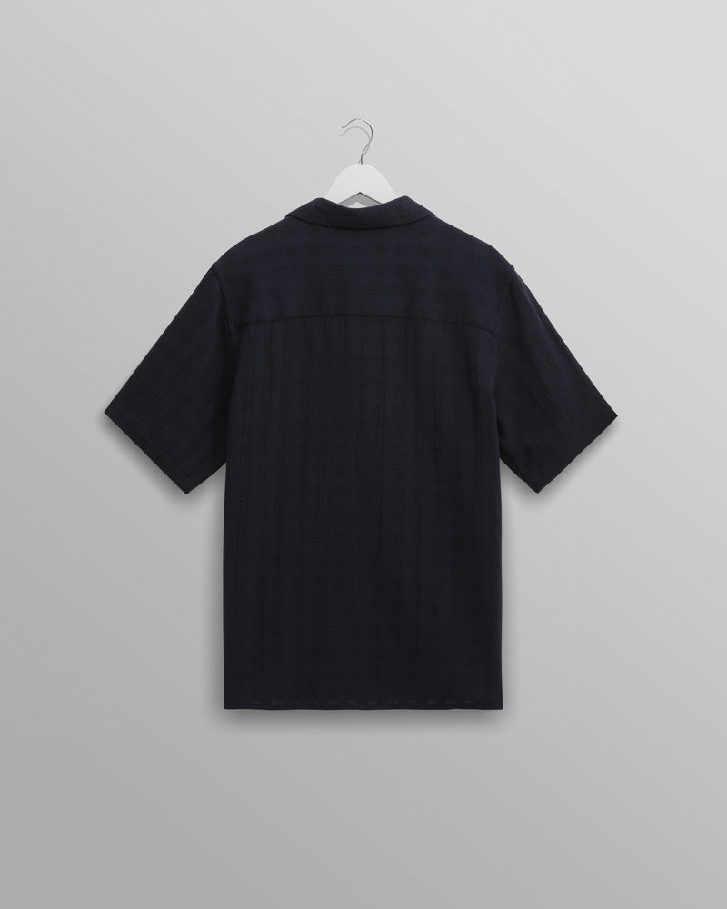 wax london men's Didcot - Navy Open Weave Cotton Short-Sleeve Shirt