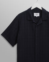 wax london Didcot - Navy Open Weave Short-Sleeve Cotton Shirt