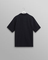 wax london Didcot - Navy Open Weave Short-Sleeve Cotton Shirt