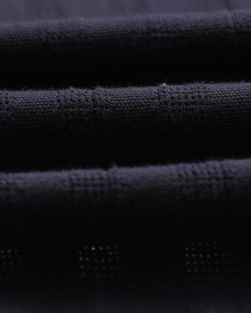 wax london Didcot - Navy Open Weave Short-Sleeve Cotton Shirt