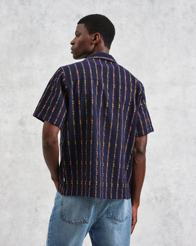 wax london Didcot - Navy Stripe Short-Sleeve Shirt