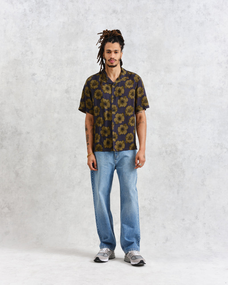 wax london Didcot - Navy Winter Poppy Print Short Sleeve Shirt