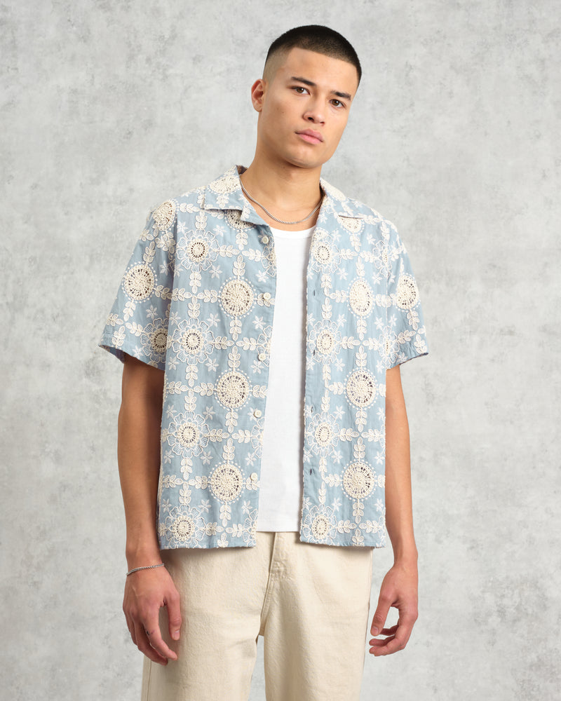 wax london Didcot - Pale Blue Intricate Lace Short-Sleeve Shirt