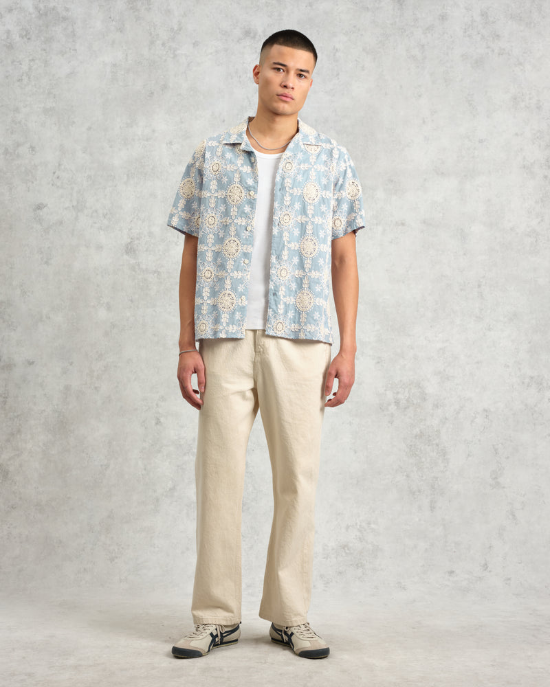 wax london Didcot - Pale Blue Intricate Lace Short-Sleeve Shirt