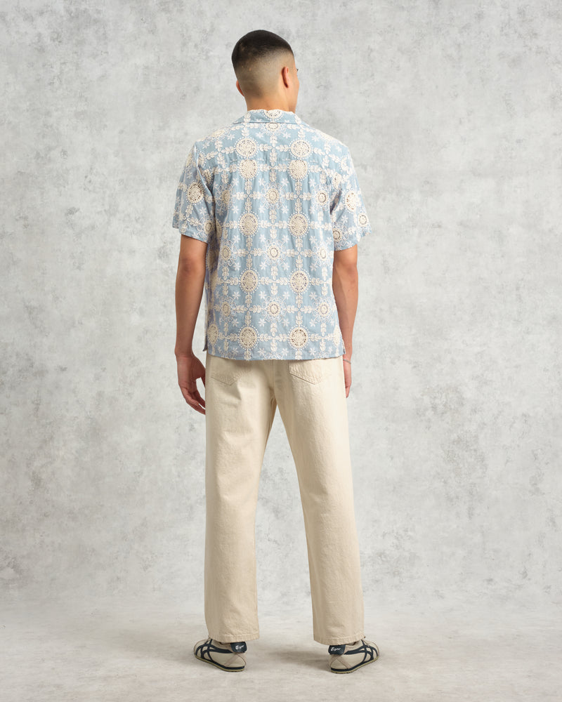 wax london Didcot - Pale Blue Intricate Lace Short-Sleeve Shirt