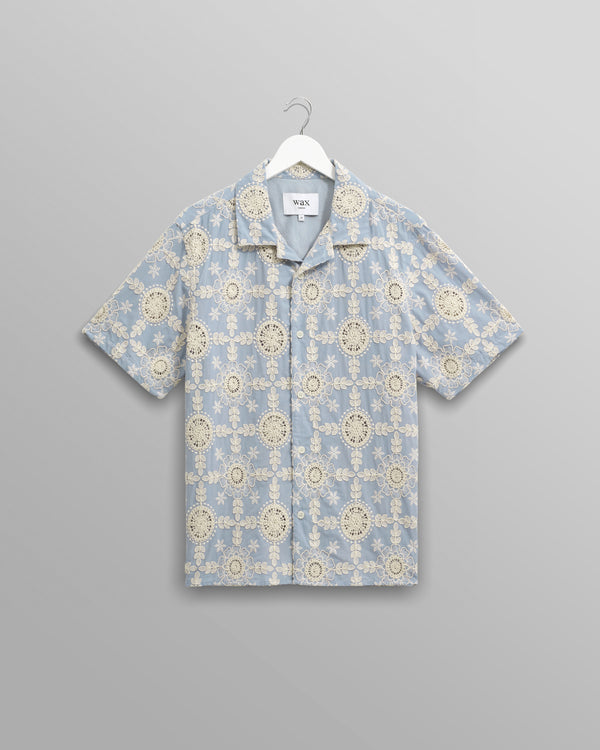 wax london men's Didcot - Pale Blue Intricate Lace Short-Sleeve Shirt