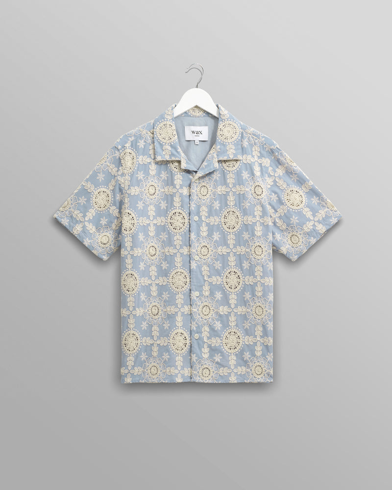 wax london Didcot - Pale Blue Intricate Lace Short-Sleeve Shirt