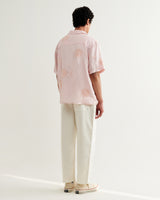 wax london men's Didcot - Pink Flower Embroidered Short-Sleeve Shirt