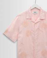 wax london men's Didcot - Pink Flower Embroidered Short-Sleeve Shirt