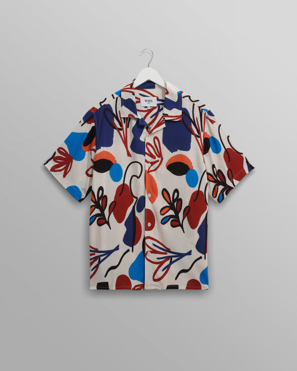 wax london men's Didcot - Red And Blue Scribble Print Short-Sleeve Shirt