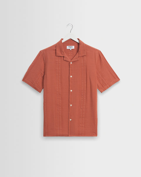 Didcot - Rust Double-Weave Seersucker Short-Sleeve Shirt