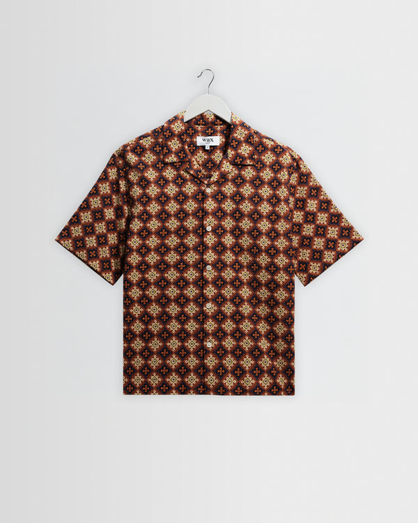 wax london men's Didcot - Rust Tile Print Seersucker Short-Sleeve Shirt